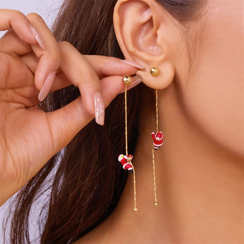 Christmas Dangle Earrings - Santa Snowman Snowflake - angle view 17 | Veloria