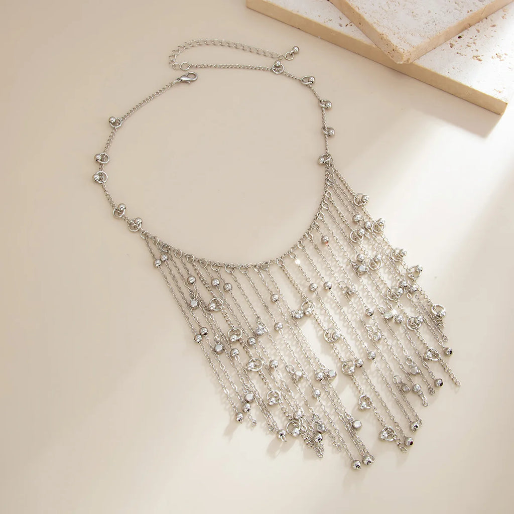 Beaded Fringe Necklace - Crystal Ball Chain - detail view | Veloria