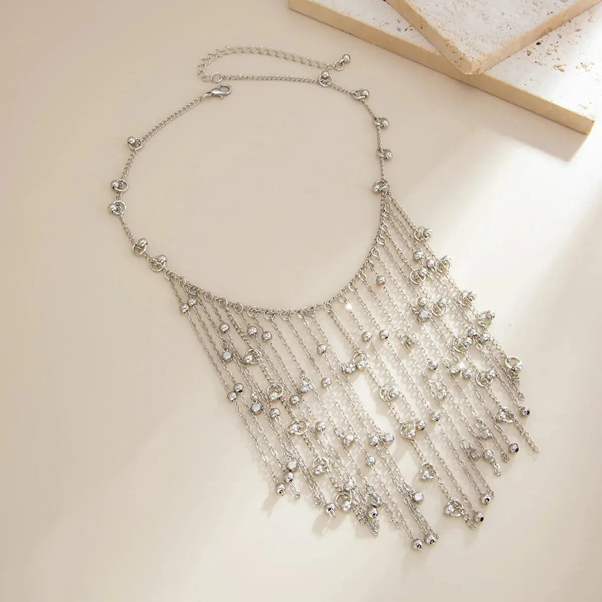Beaded Fringe Necklace - Crystal Ball Chain - detail view | Veloria