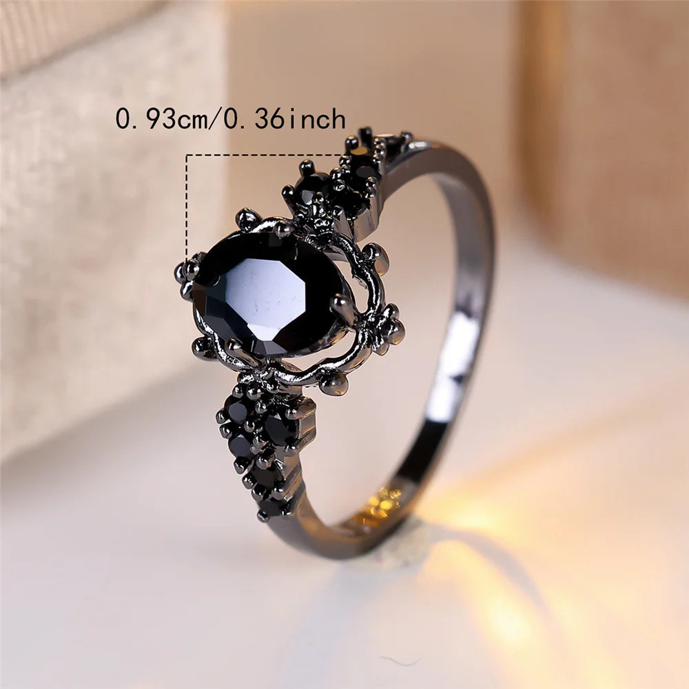 Black Oval Zircon Ring - Promise Engagement - close-up detail | Veloria