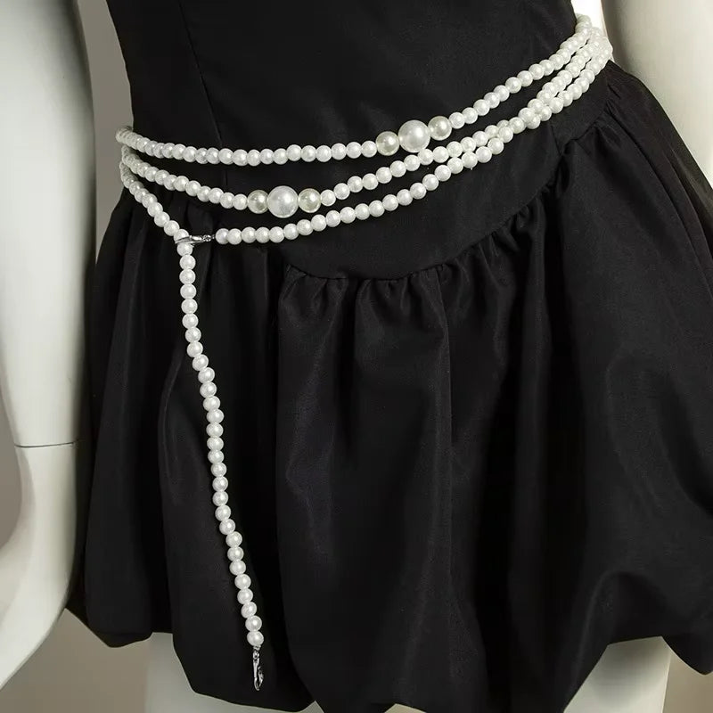 Red Pearl Waist Chain - Multilayer Belt Chain