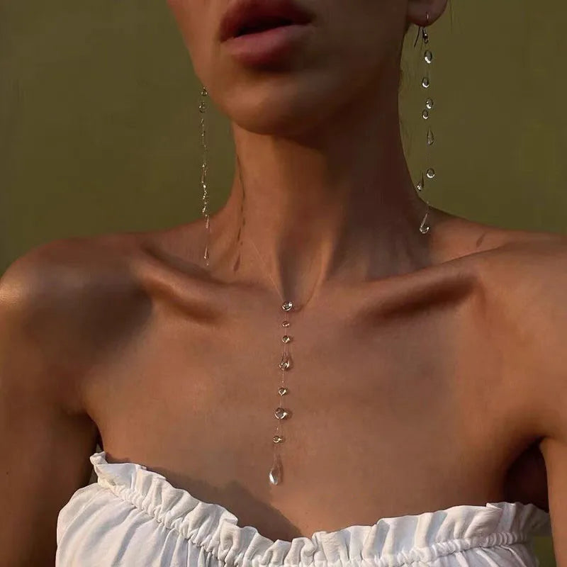 Dewdrop Tassel Earrings - side profile styling | Veloria