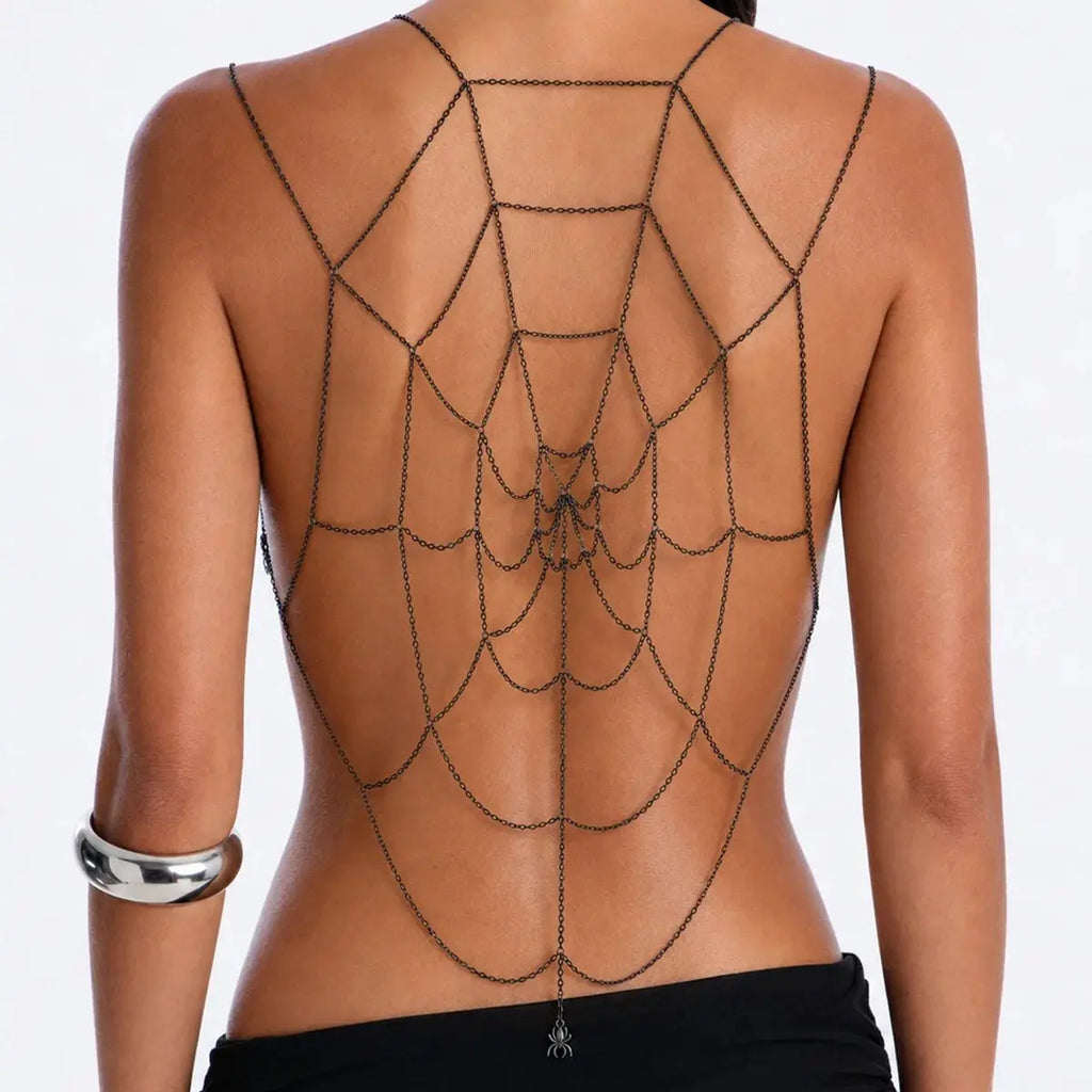 Spider Web Body Chain - black body jewelry flat lay | Veloria