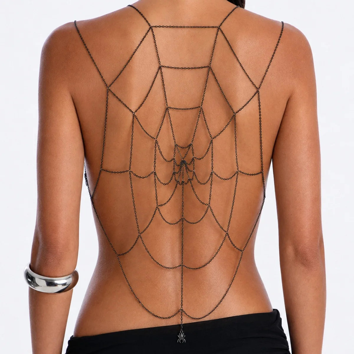 Spider Web Body Chain - black body jewelry flat lay | Veloria