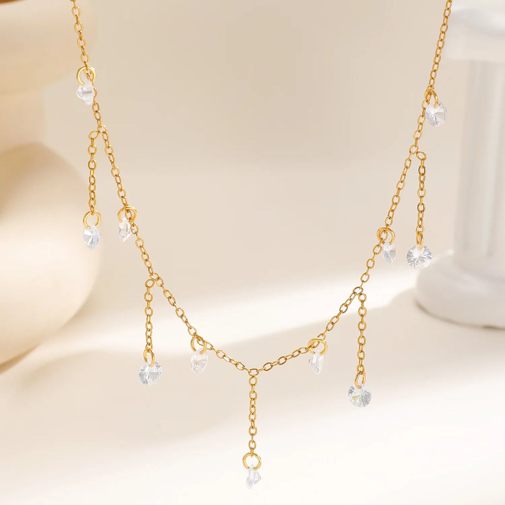 Zircon Tassel Layered Necklace - Stainless Steel - product view | Veloria