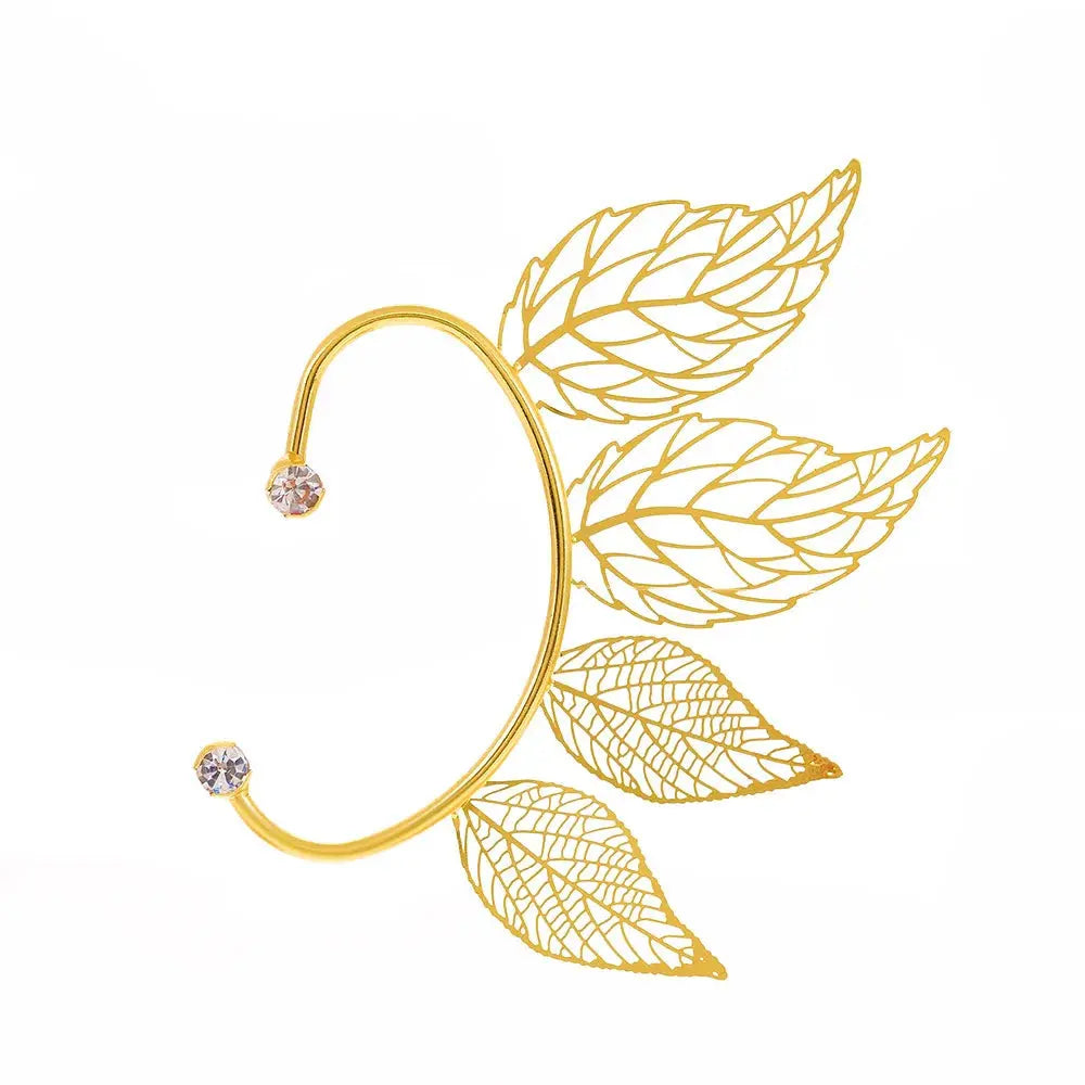 Leaf Zircon Clip Earrings - leaf texture detail | Veloria