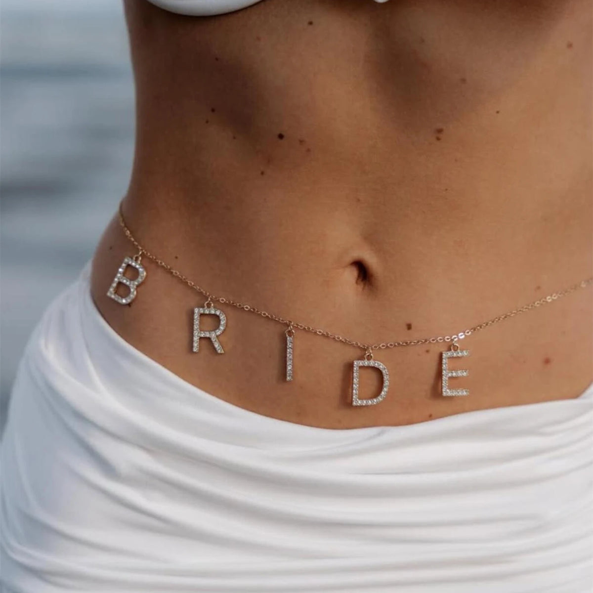 Crystal bridal waist chain wedding body jewelry for women - close-up detail | Veloria