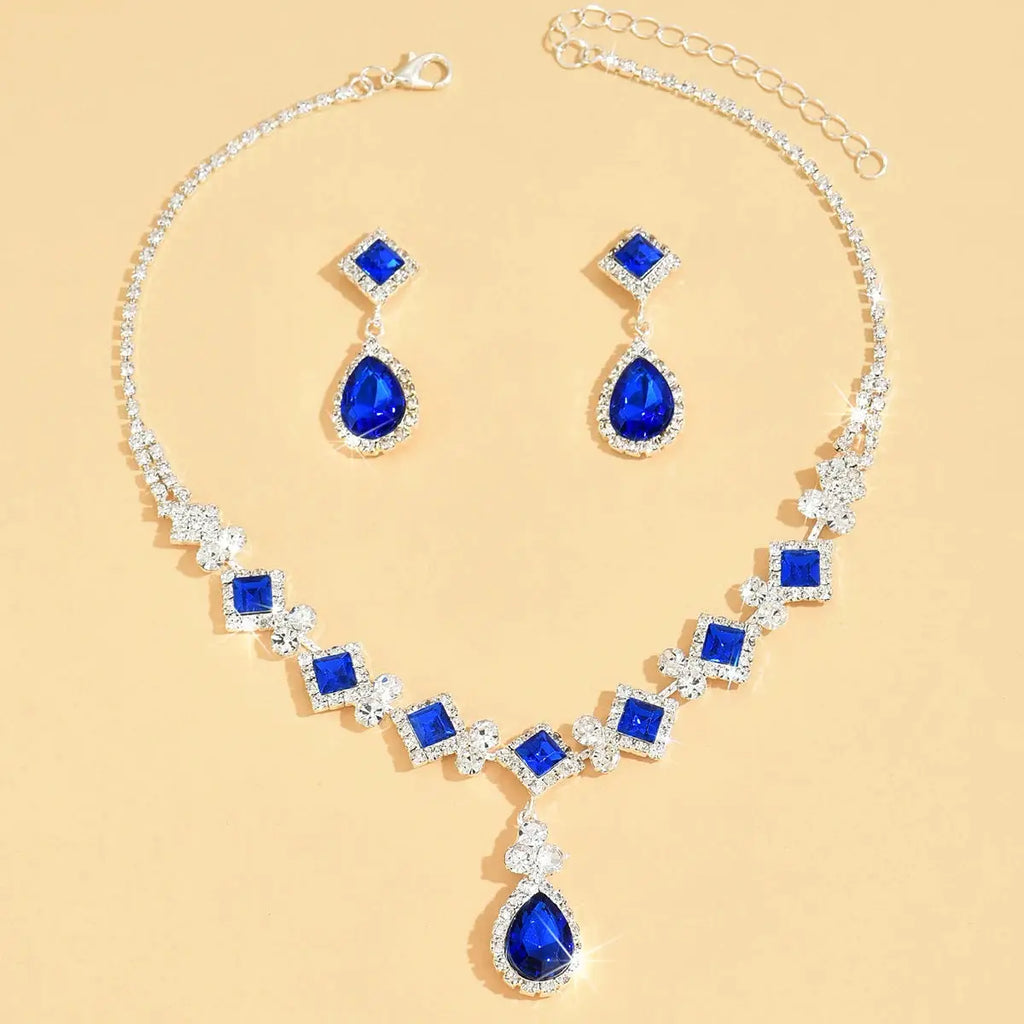 Geometric Water Drop Jewelry Set - green variant styling | Veloria