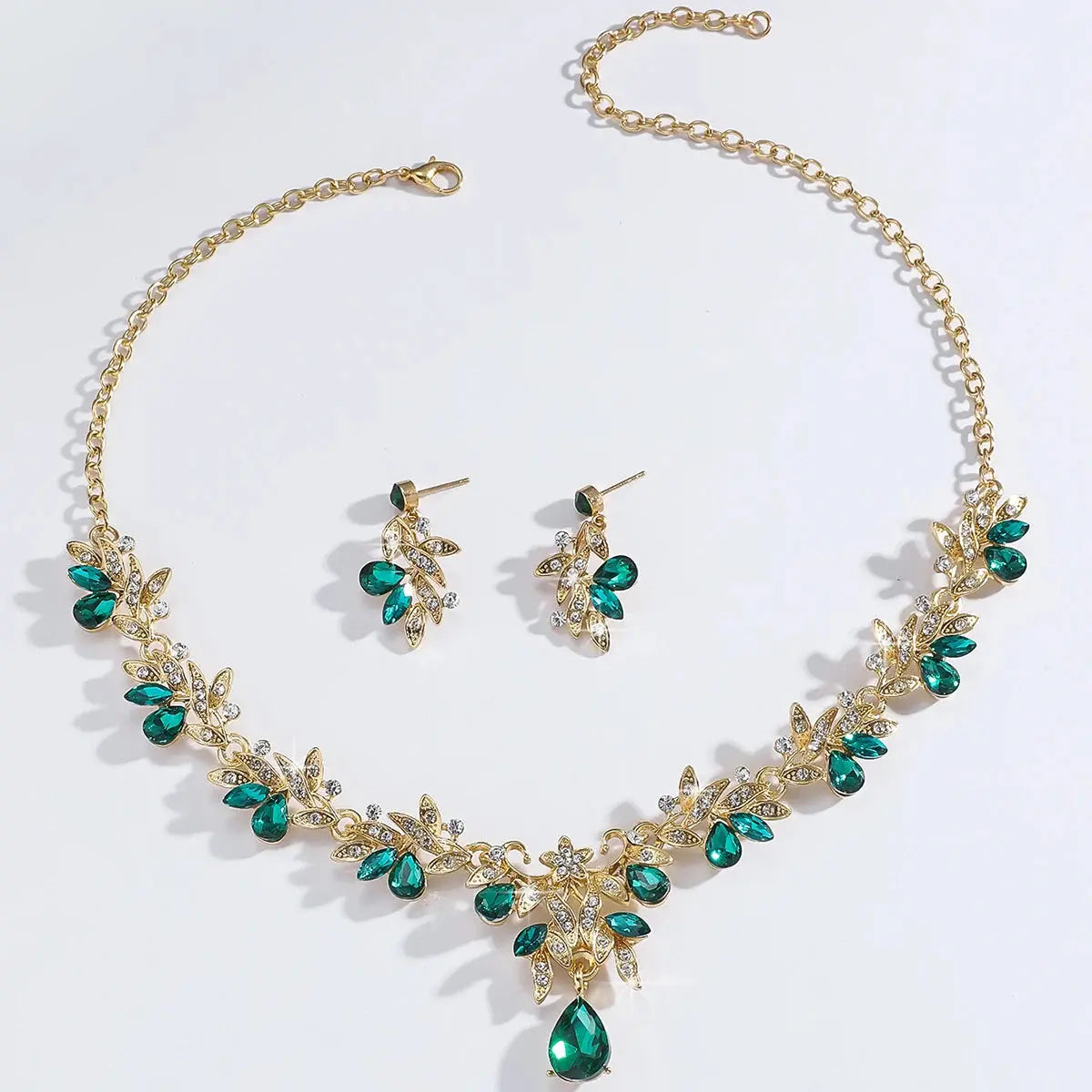 Emerald Green Crystal Jewelry Set - Bridal 2PC - detail view | Veloria