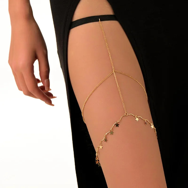 Bohemian Thigh Chain - gold leg chain style detail | Veloria