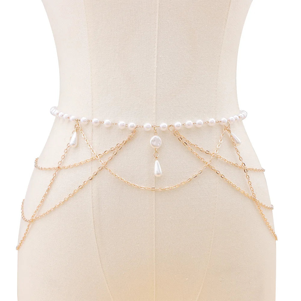 Vintage Pearl Tassel Chain Belt - silver pearl tassel detail | Veloria