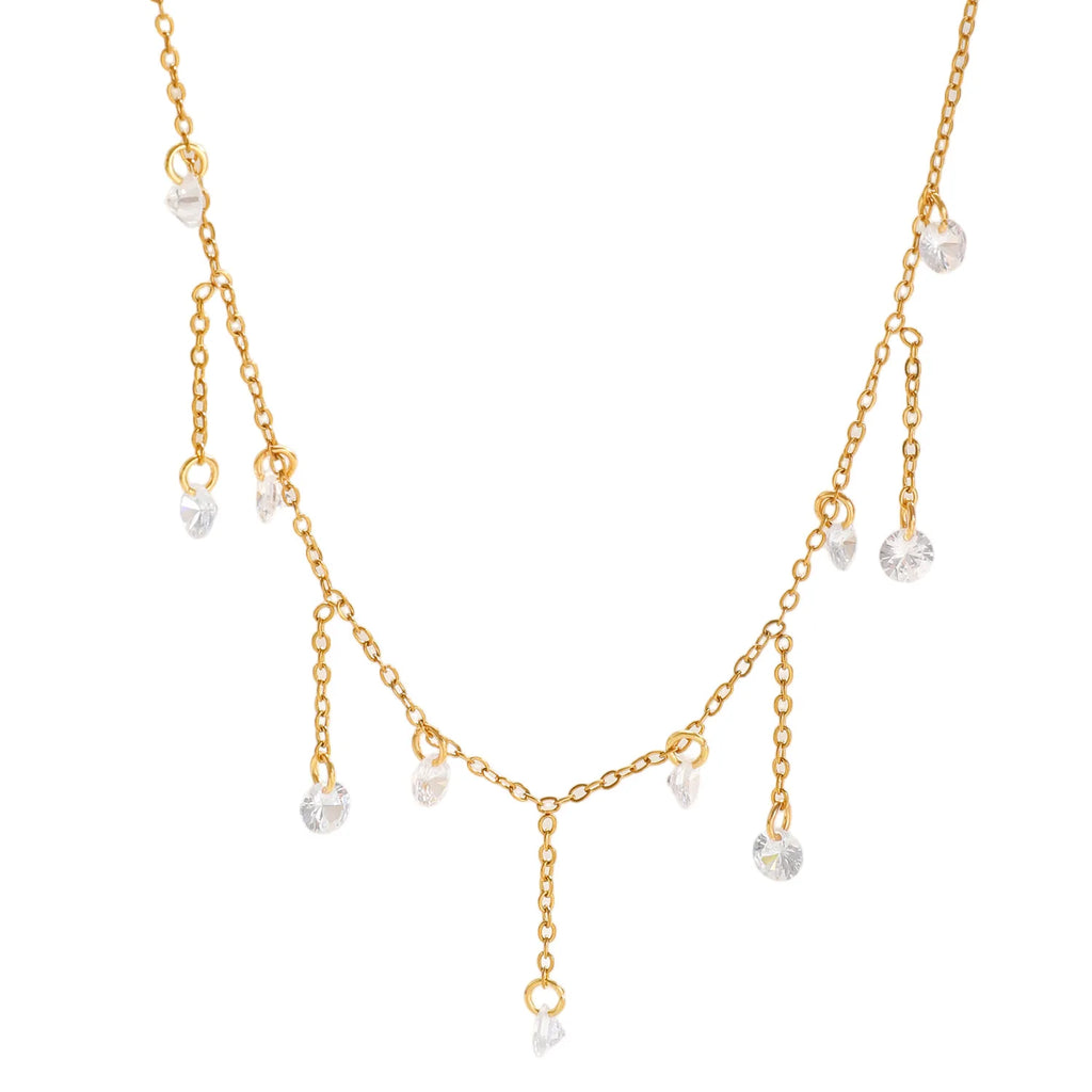Zircon Tassel Layered Necklace - Stainless Steel - close-up detail | Veloria
