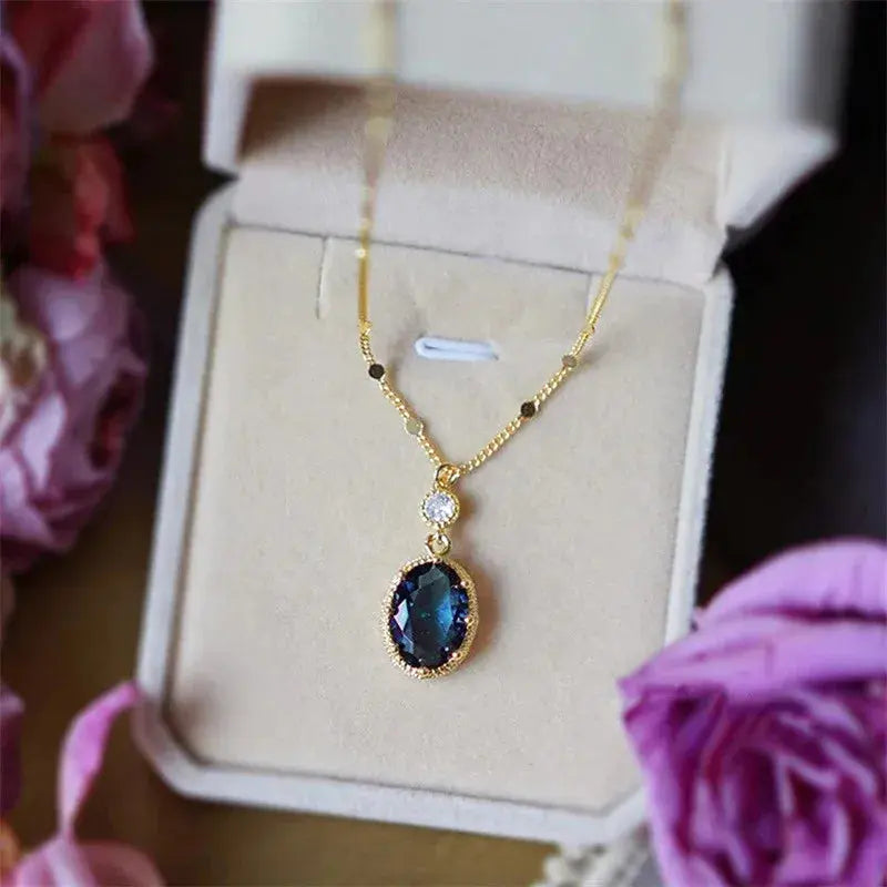 Oval Blue Stone Necklace - 925 Silver Pendant - product view | Veloria