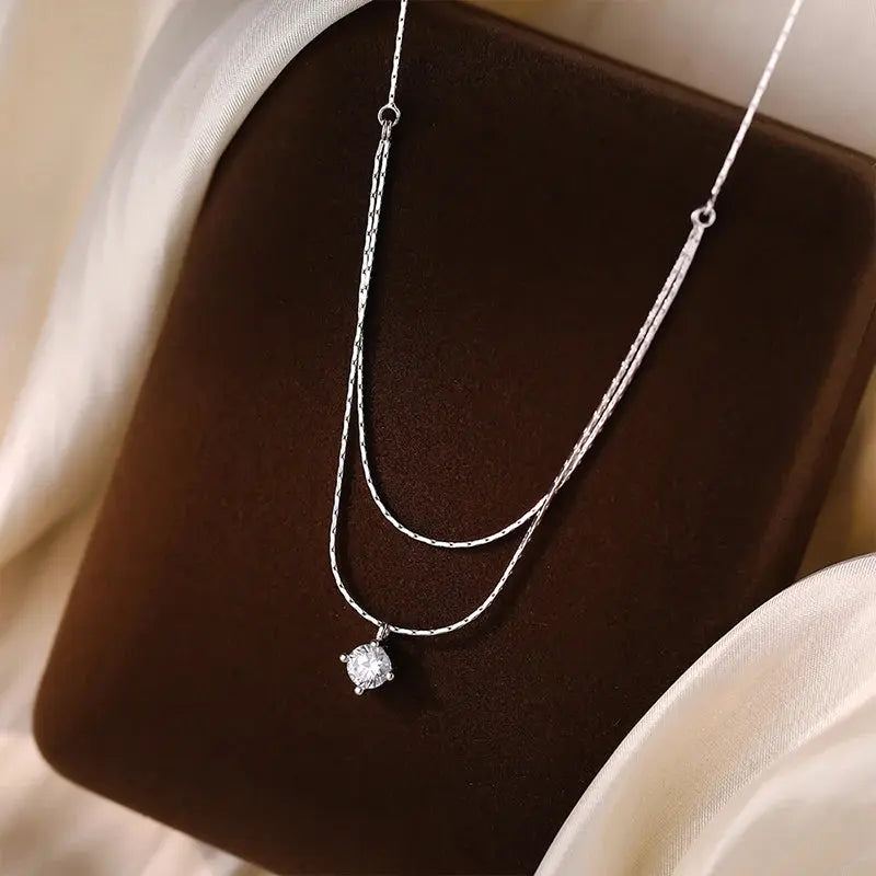 Zircon Pendant Necklace - Four Claw 925 Silver - product view | Veloria