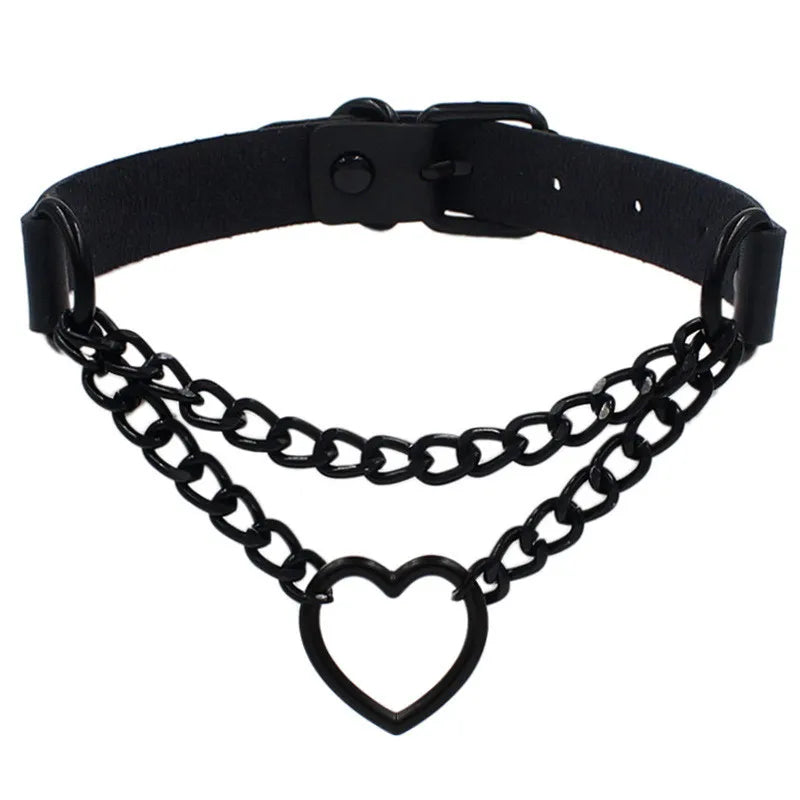 Heart Pendant Leather Choker Necklace worn by model | Veloria