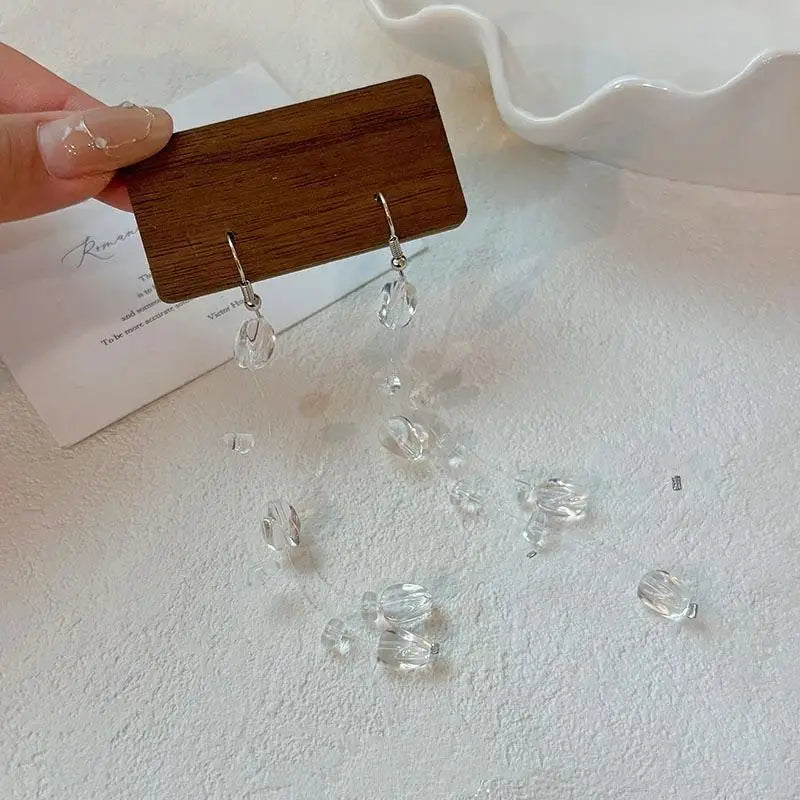 Clear Dewdrop Jewelry Set - Necklace Earrings Bracelet worn by model | Veloria