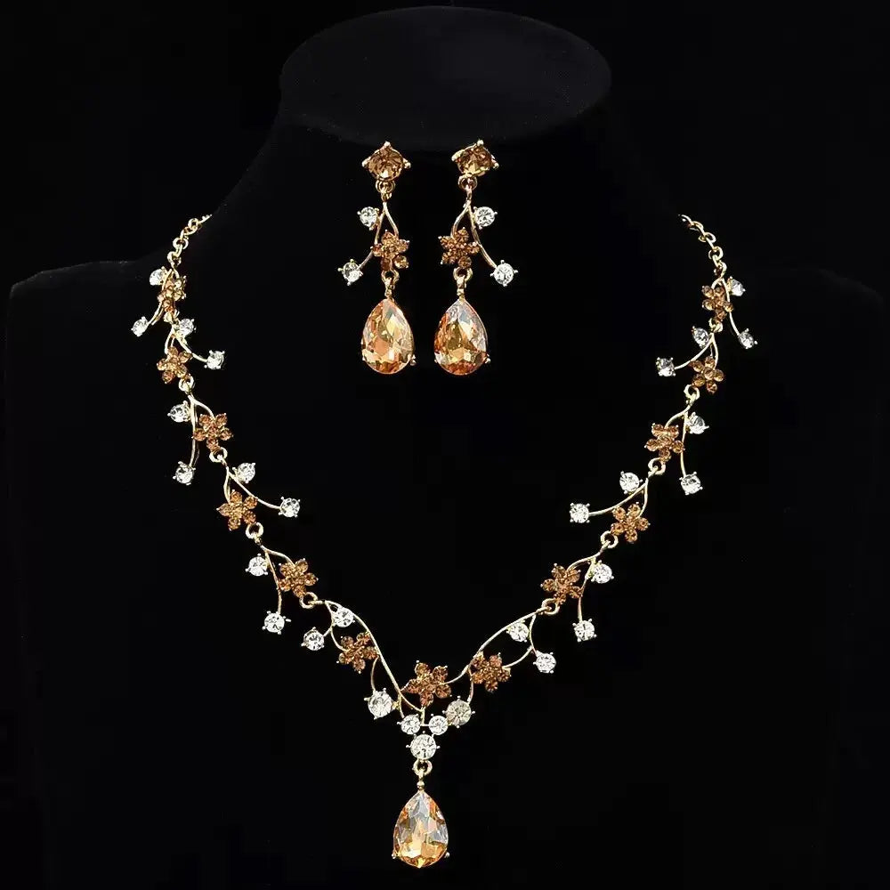 Rhinestone Flower Jewelry Set - Zircon Crystal - worn by model | Veloria