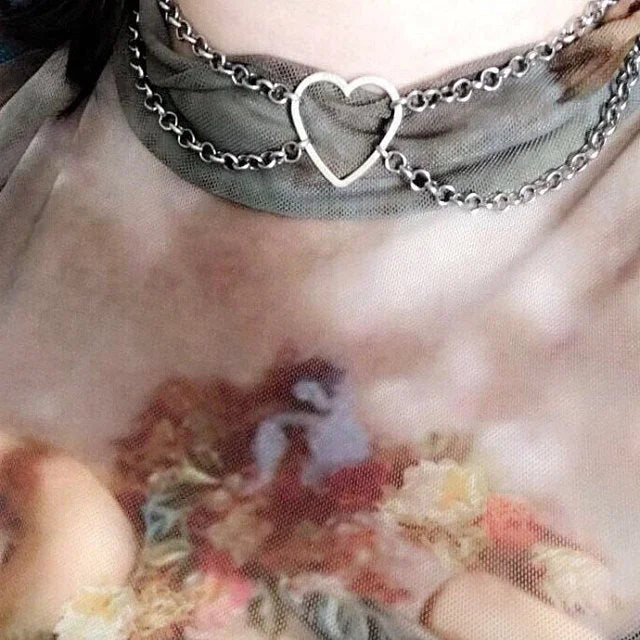 Moon O-Ring Choker Necklace - Gothic Black - angle view | Veloria