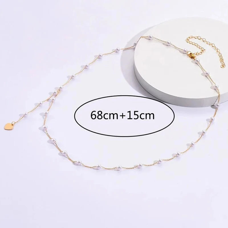 Vintage pearl belly body chain waist belt for women - side view on model | Veloria