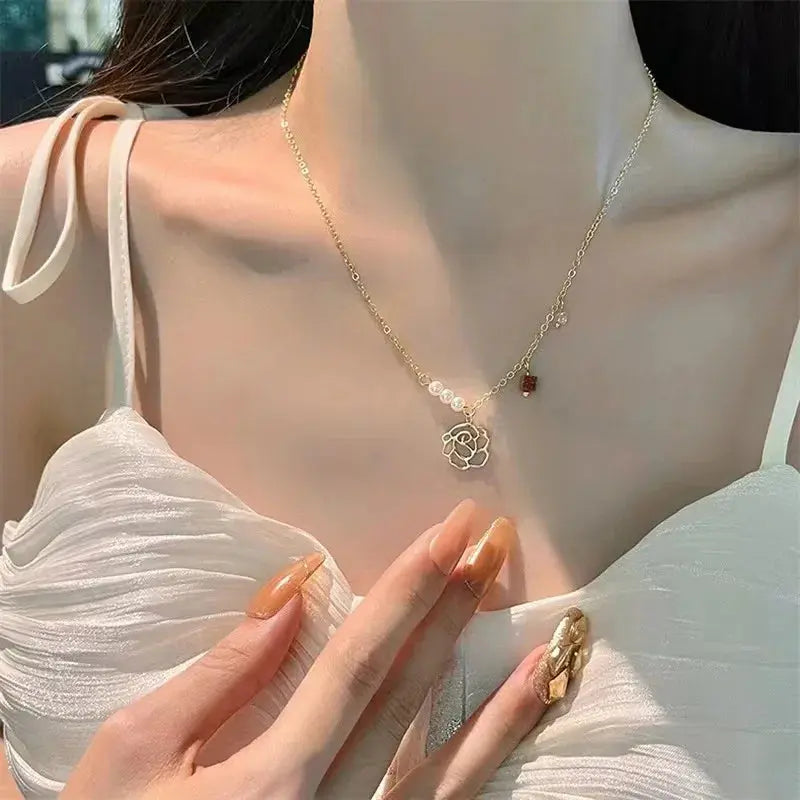 Rose Flower Y Necklace - Vintage Romantic - side view 13 | Veloria