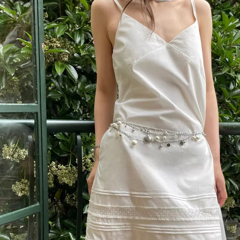 Red Pearl Waist Chain - Multilayer Belt Chain