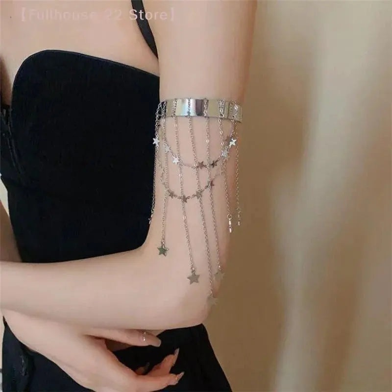 Upper Arm Chain Bracelet - Tassel Star Heart Armband - styled look | Veloria