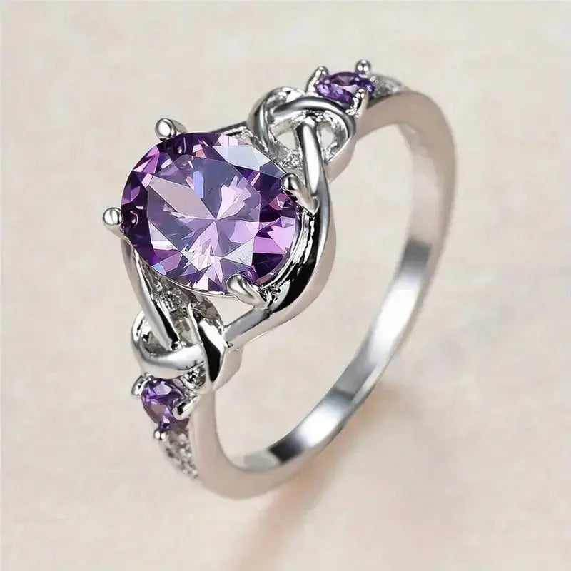 Purple CZ Ring - 925 Silver Luxury Elegant - detail view | Veloria