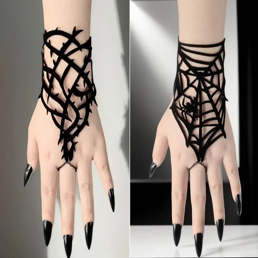 Black Velvet Gothic Bracelet - Thorn Design - close-up detail | Veloria