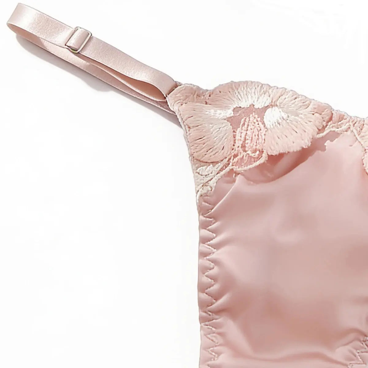 Pink Sheer Lace Bra Set - Floral - fabric detail | Veloria