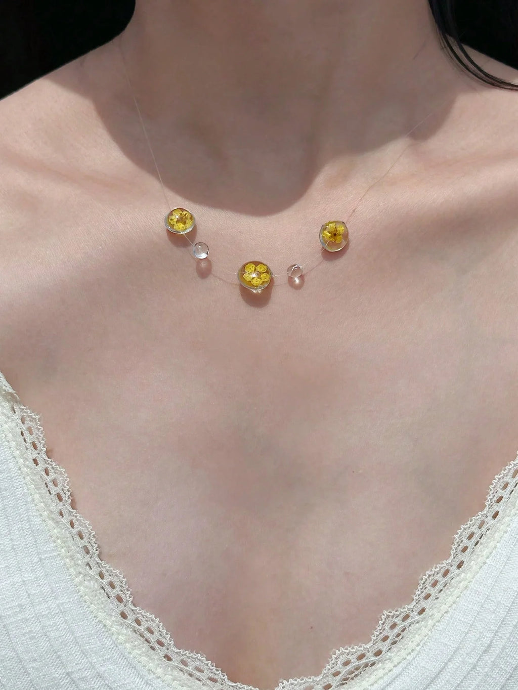 Clear Dewdrop Y Necklace - Invisible Chain - worn styling | Veloria