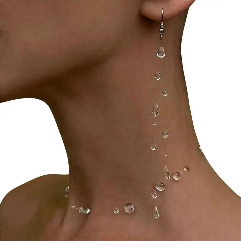 Clear Dewdrop Jewelry Set - Necklace Earrings Bracelet - worn styling | Veloria
