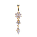 Flower pendant crystal belly button ring navel jewelry for women - detail of the chain and pendant | Veloria