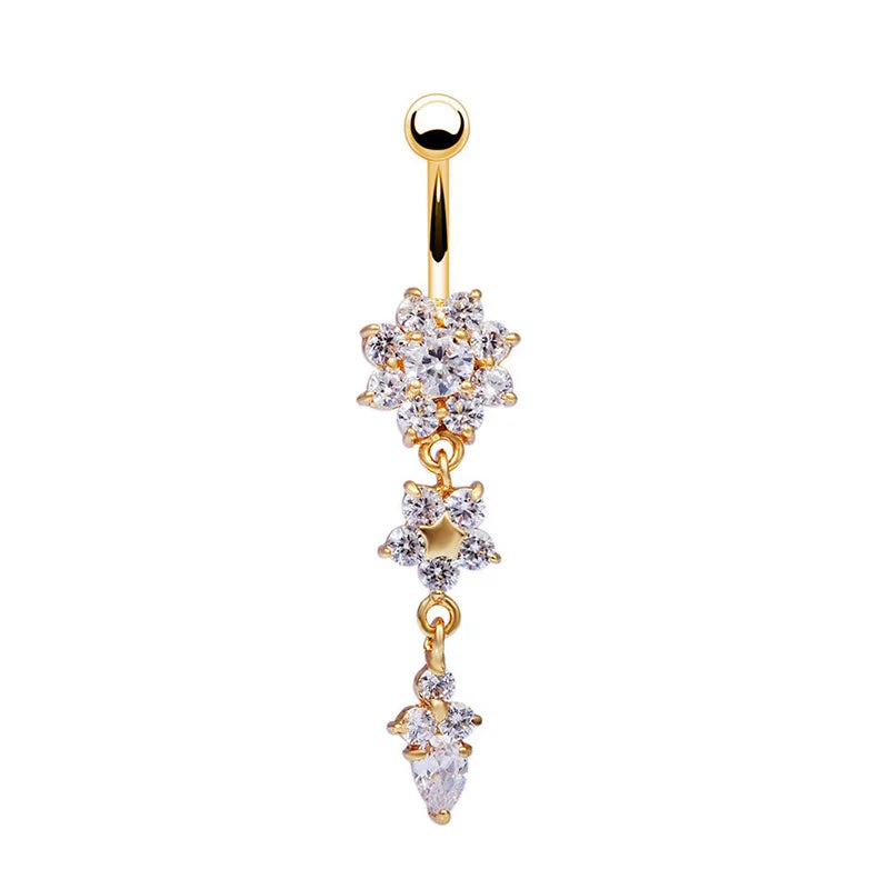 Flower pendant crystal belly button ring navel jewelry for women - detail of the chain and pendant | Veloria