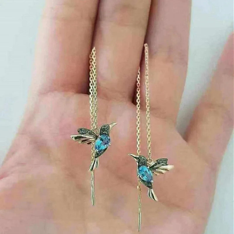Hummingbird Dangle Earrings - side profile styling | Veloria
