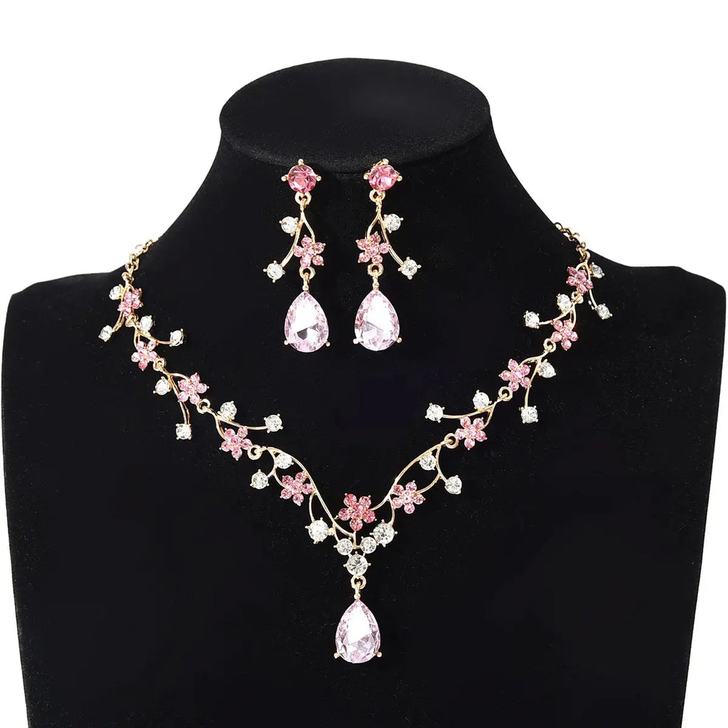 Rhinestone Flower Jewelry Set - Zircon Crystal - styled look | Veloria