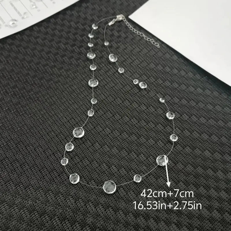 Clear Dewdrop Tassel Pendant Necklace - product view | Veloria