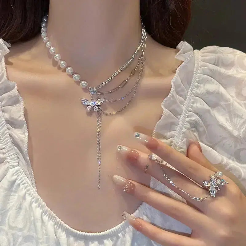 Rose Flower Y Necklace - Vintage Romantic - worn styling 14 | Veloria