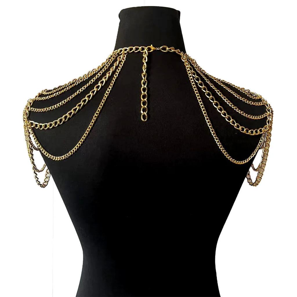 Metal shoulder body chain with tassel arm chain for women - detail of the chain and pendant | Veloria