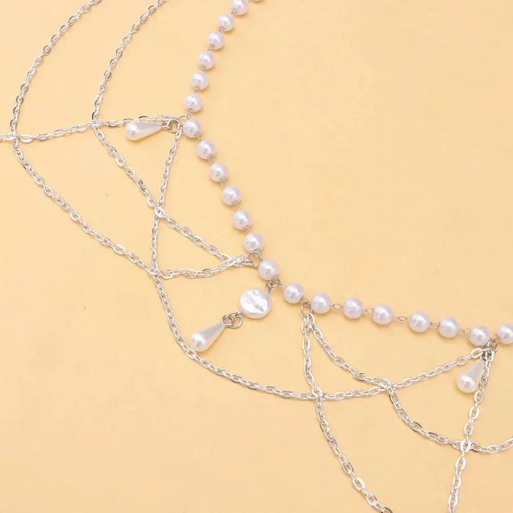 Vintage Pearl Tassel Chain Belt - tassel drops close-up | Veloria
