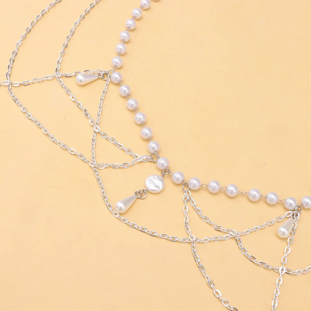 Vintage Pearl Tassel Chain Belt - tassel drops close-up | Veloria
