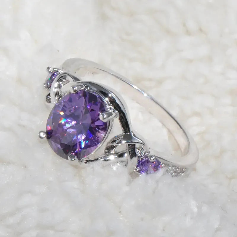 Purple CZ Ring - 925 Silver Luxury Elegant - styled look | Veloria