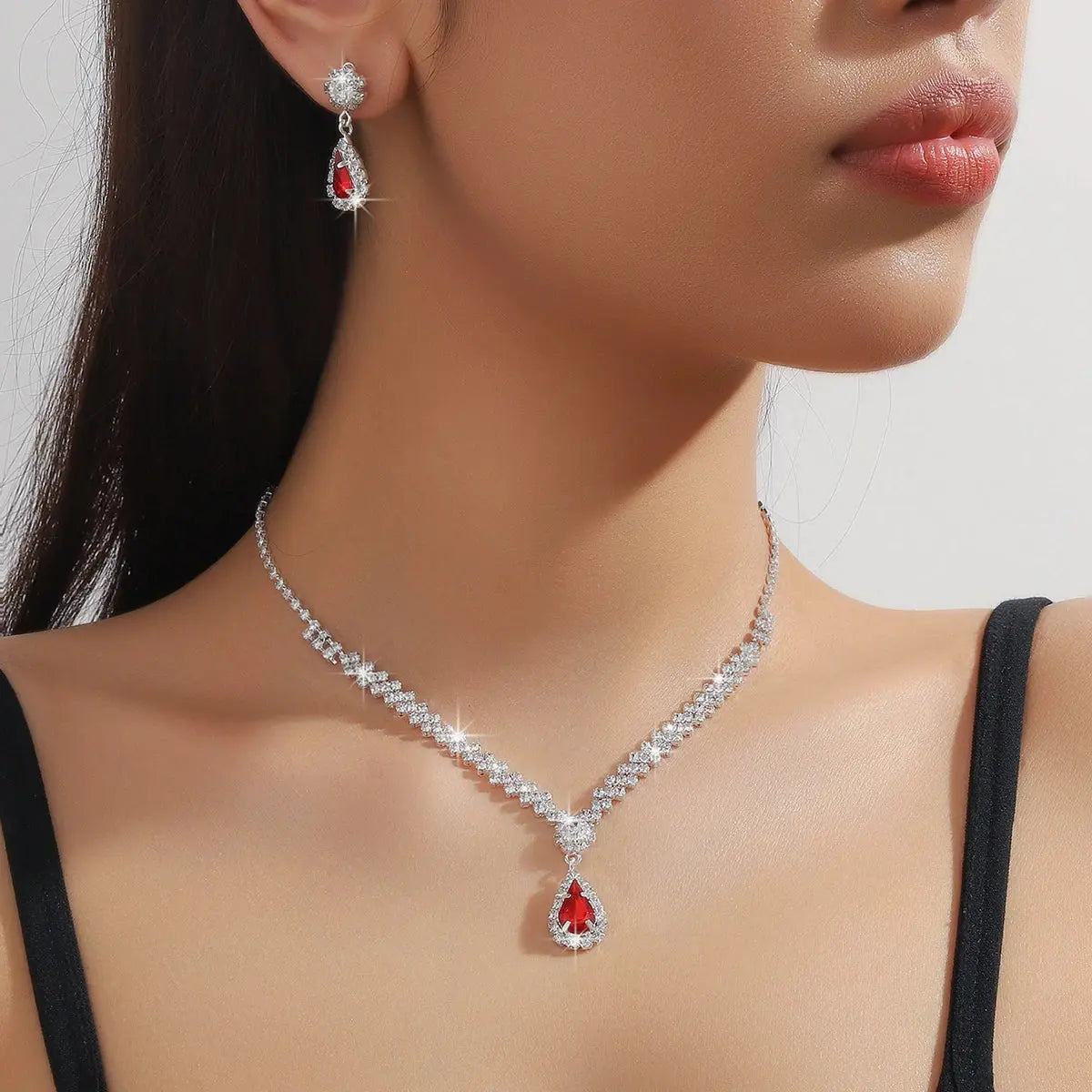 Water Drop Necklace Set - complete set flat lay | Veloria