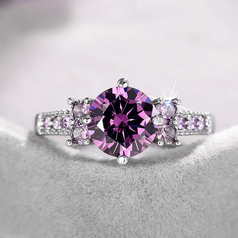 Purple CZ Ring - 925 Sterling Silver Bridal - detail view | Veloria