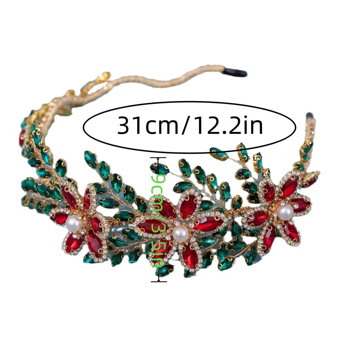 Crystal Pearl Headband Tiara - Gold Bridal Hairband - close-up detail 4 | Veloria