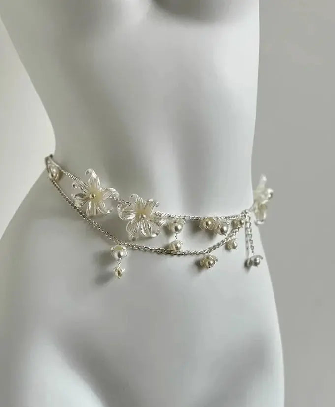 Red Pearl Waist Chain - side drape view | Veloria