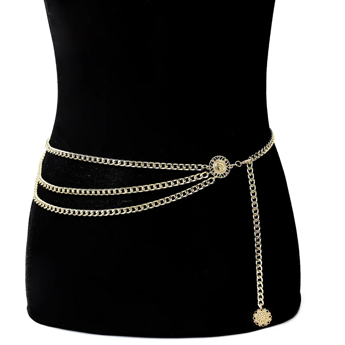 Boho sunflower coin tassel waist belly chain for women - full outfit view | Veloria