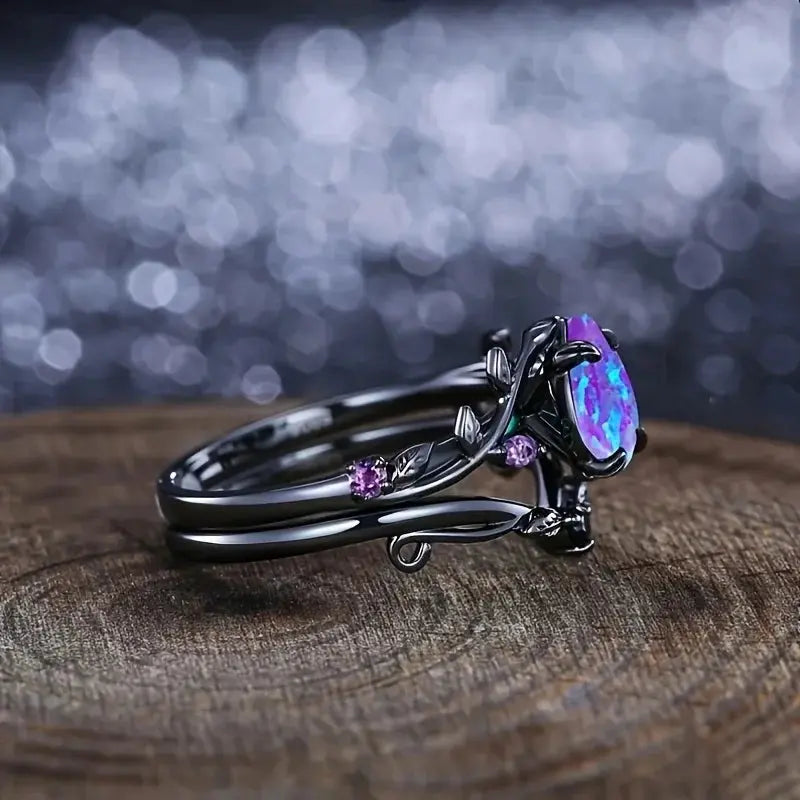 Opal Vine Leaf Ring - Engagement Wedding - detail view | Veloria