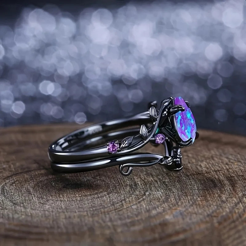 Opal Vine Leaf Ring - Engagement Wedding - detail view | Veloria
