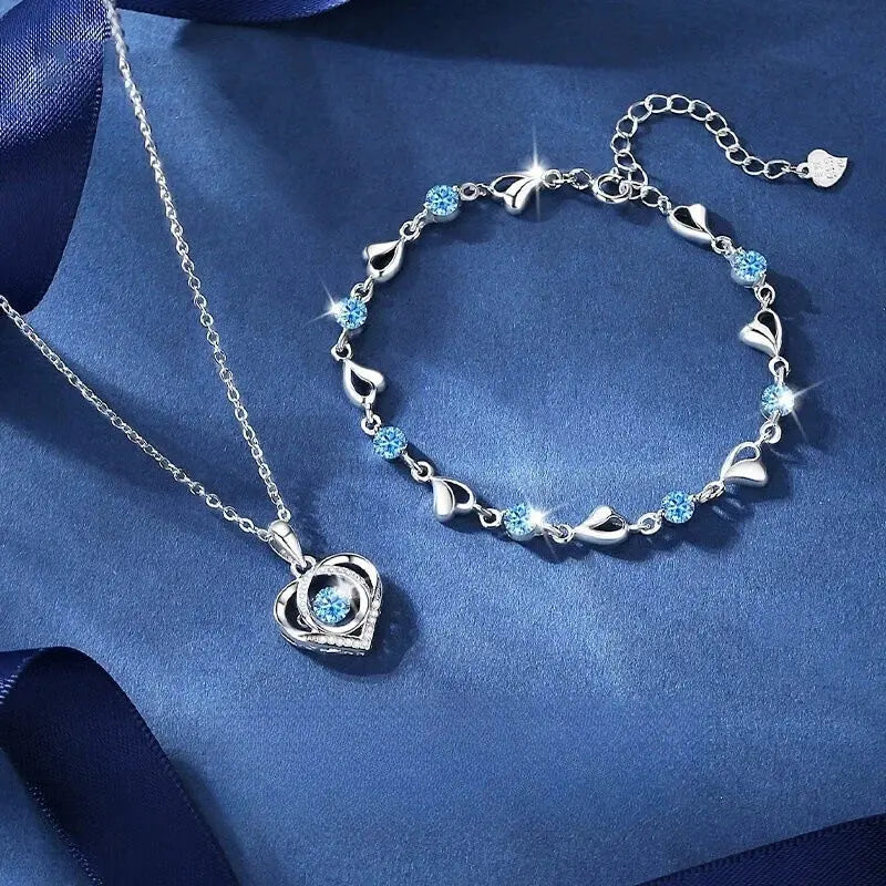 Heart Necklace Bracelet Set - 925 Silver - detail view | Veloria