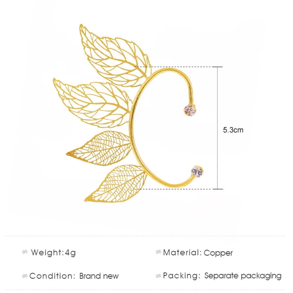 Leaf Zircon Clip Earrings - side profile styling | Veloria